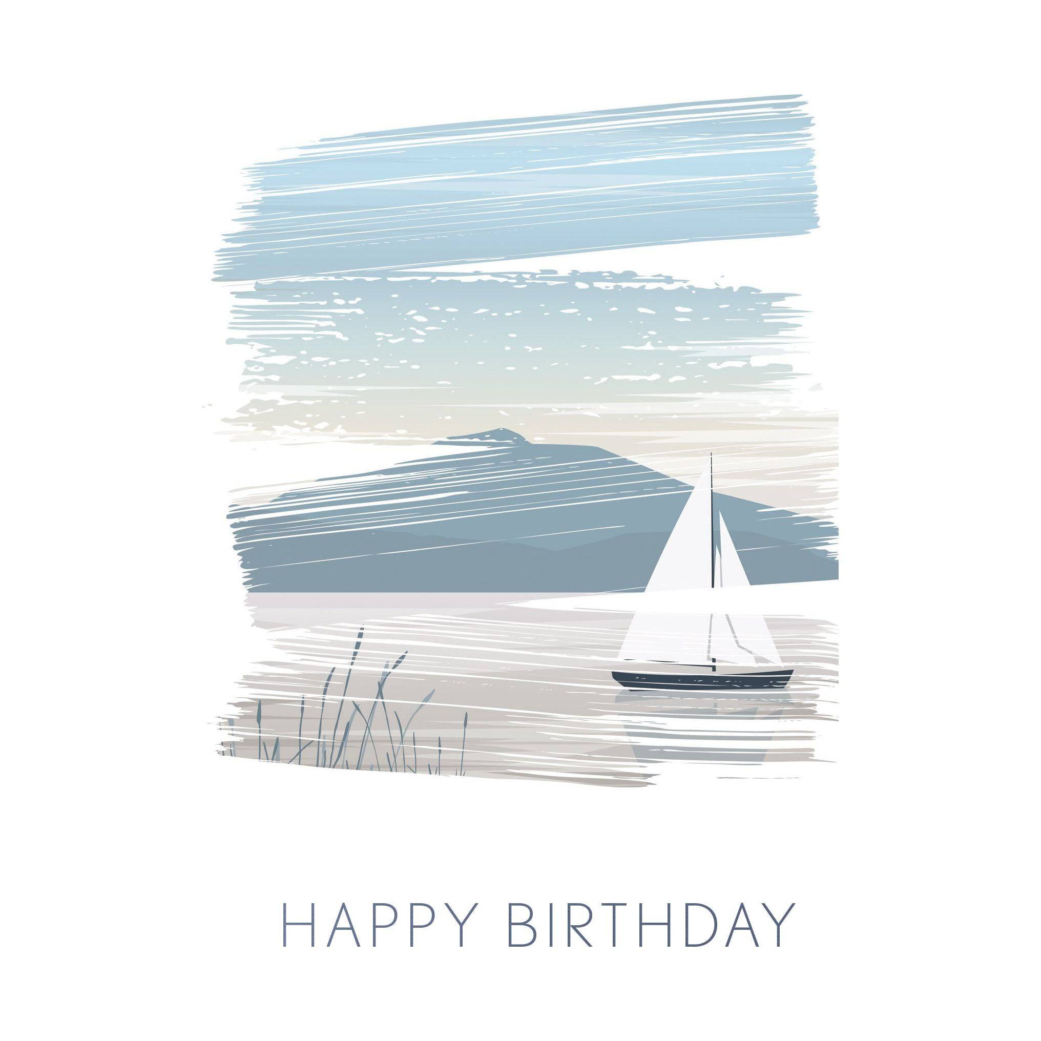 Pictura Sailboat birthday card for him, featuring a colorful sailboat illustration on a white background, perfect for celebrating.